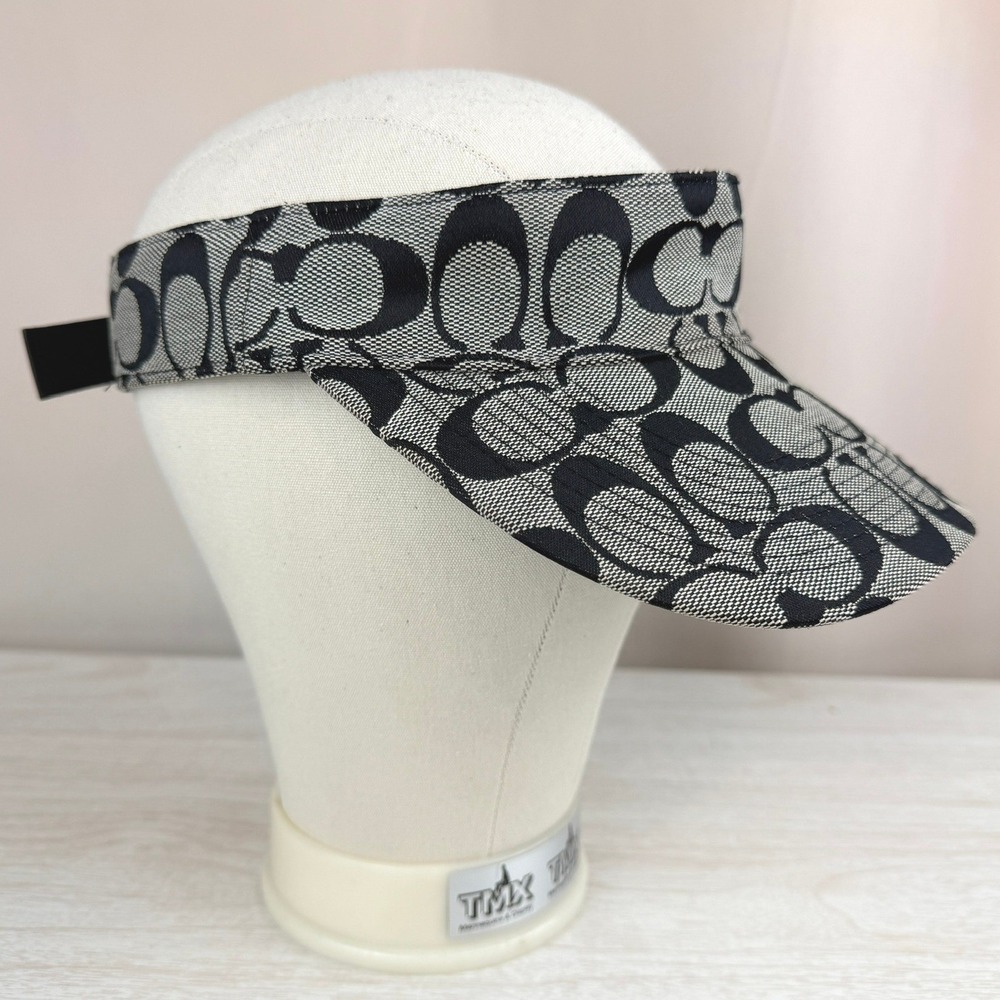 COACH‎ Signature Visor M/L Gray Black Logo Golf Beach Resort Vacation Tennis Y2K - Picture 2 of 9